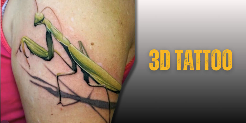 Tatuaggio 3D: tattoo mantide tridimensionale